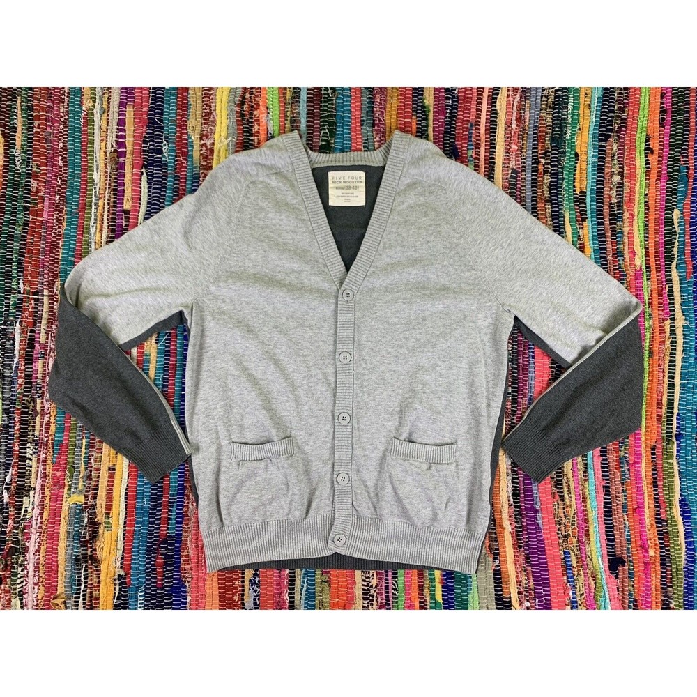 Five Four Nick Wooster Mens Medium 38-40 Cardigan Sweater Gray Dark Gray Cotton